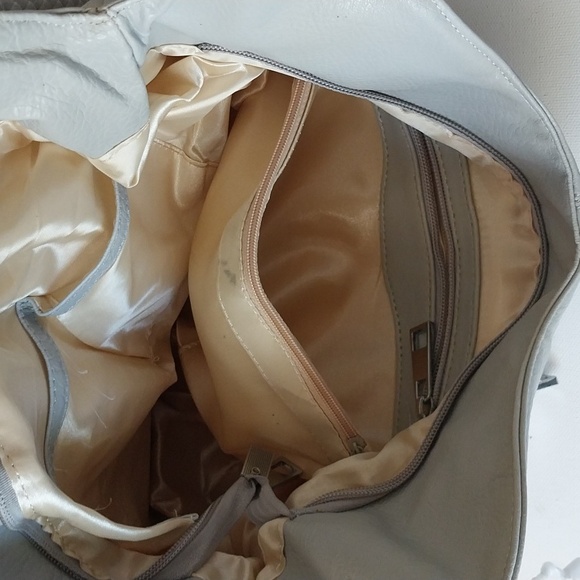 Gray White Petal Shoulder Tote Bag Braided, Leather Designer Inspired  NEW - Picture 8 of 10